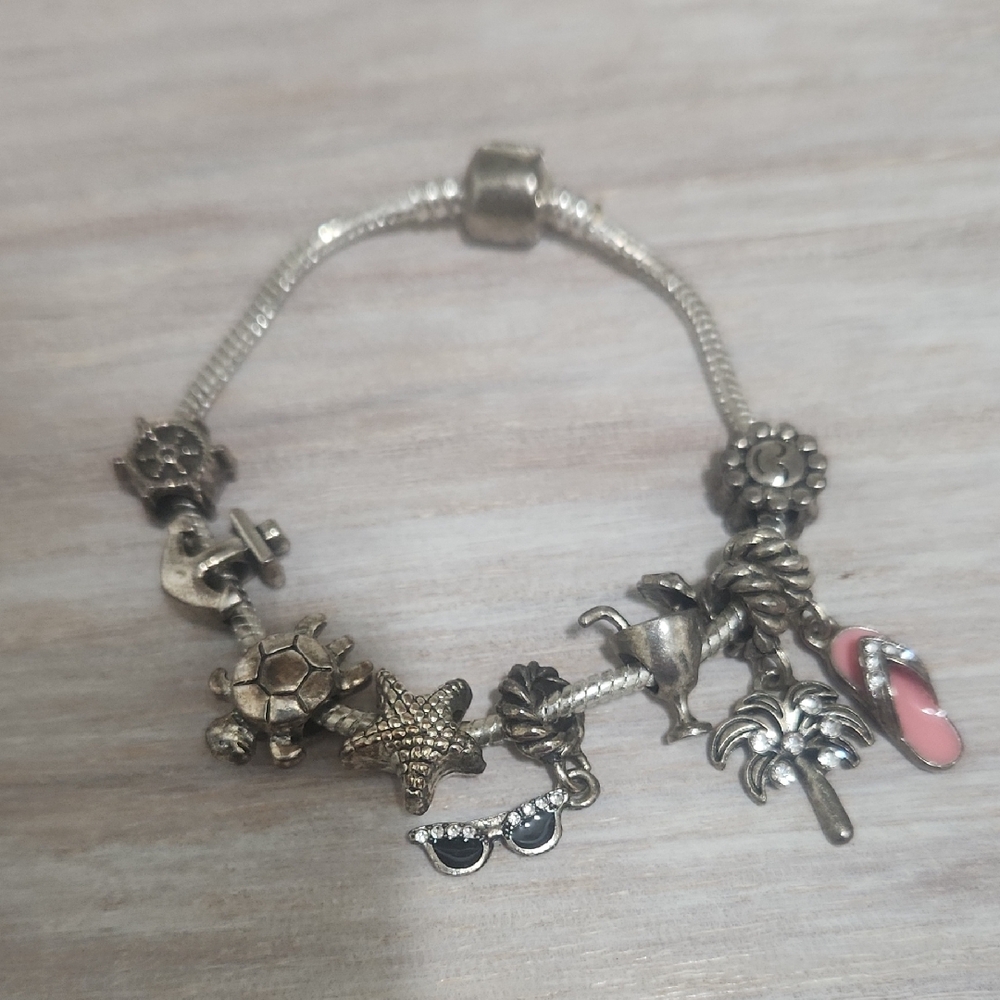 Silver Charm Bracelet with Pink Flip Flop
